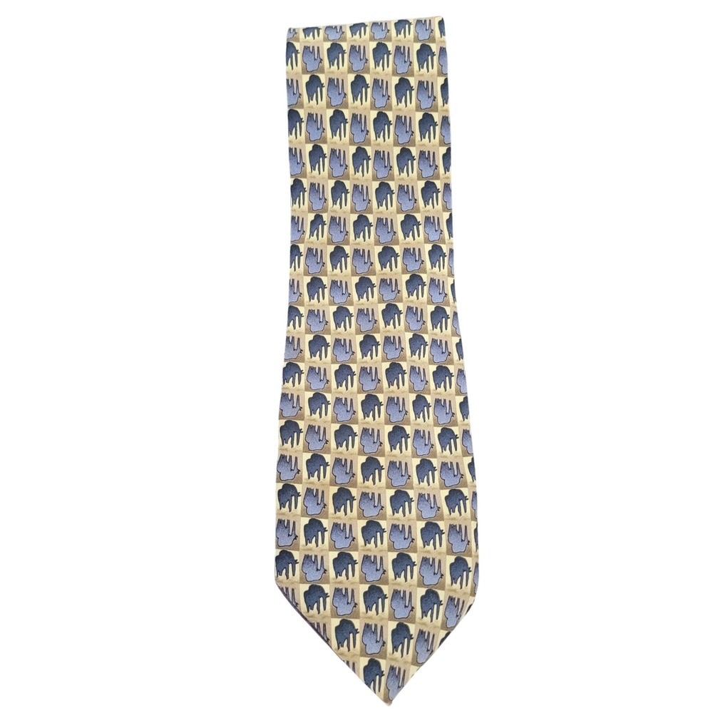 The Nature Conservancy 58in Elephant Silk Tie Gold Blue Preservation Necktie